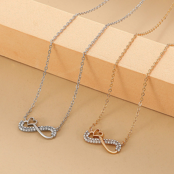 Fashion Number Bow Knot Copper Pendant Necklace Inlay Rhinestones Copper Necklaces
