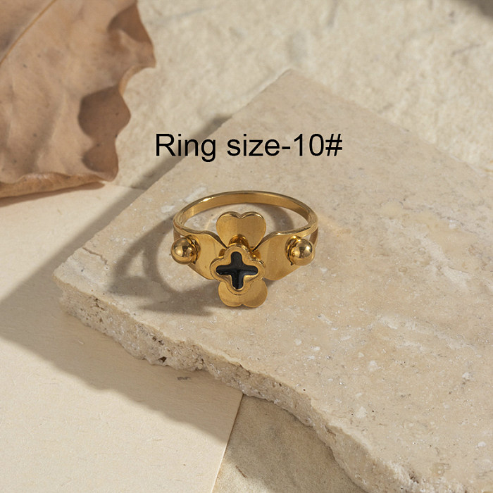 IG Style Four Leaf Clover Round Heart Shape Stainless Steel 18K Gold Plated Rhinestones Rings In Bulk