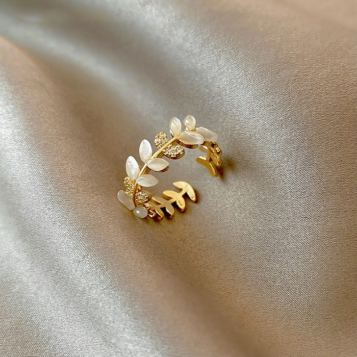 Elegant Lady Heart Shape Crown Flower Copper Inlay Artificial Pearls Zircon Open Rings