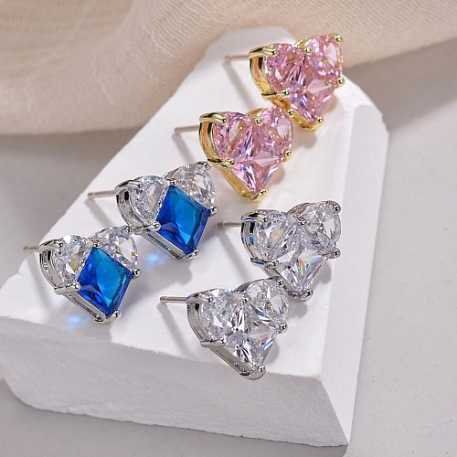 1 Pair Casual Simple Style Heart Shape Inlay Copper Zircon Ear Studs