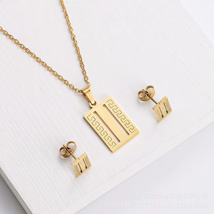 Fashion Geometric Titanium Steel Gold Plated Earrings Necklace