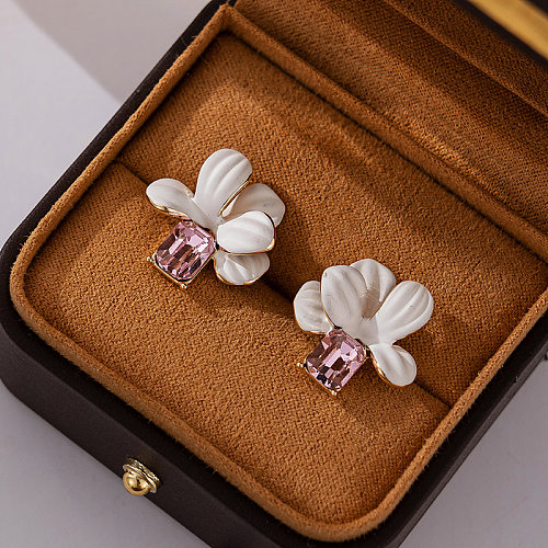 1 Pair Simple Style Flower Inlay Copper Zircon Ear Studs