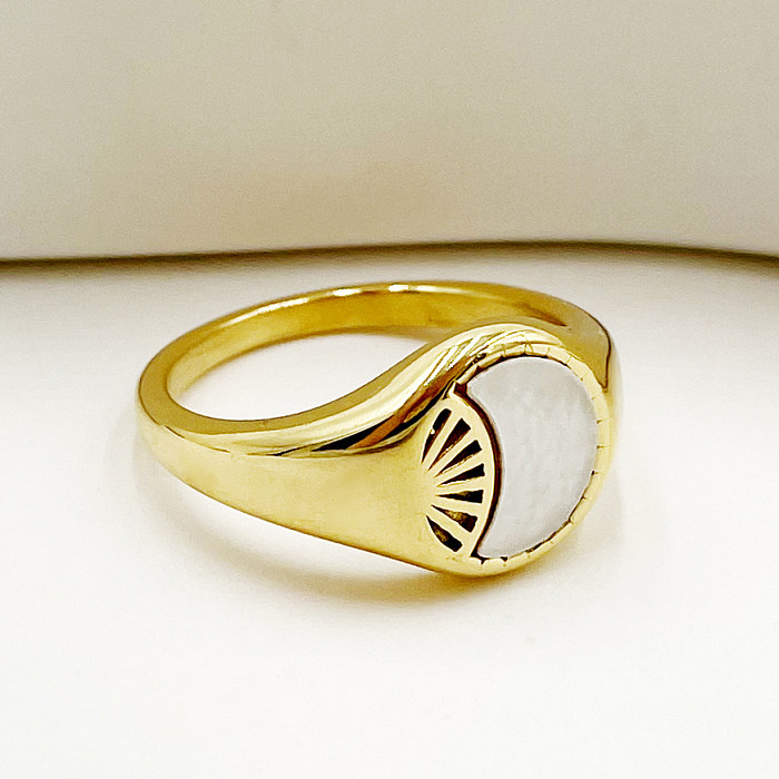 Klassisch-romantische Sweet Moon-Ringe aus Edelstahl mit Intarsien-Muschelvergoldung