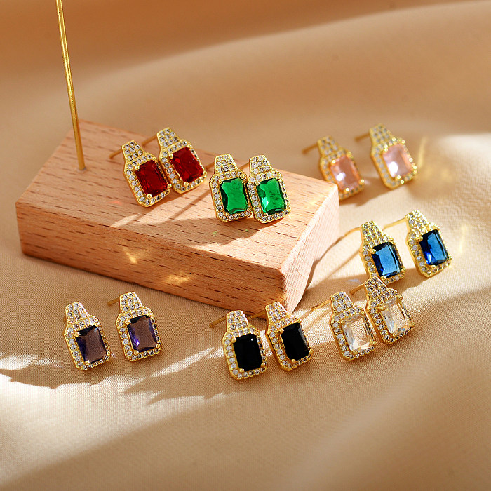 1 Pair Streetwear Rectangle Inlay Copper Zircon Ear Studs