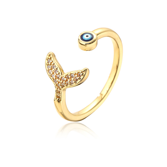 Mode Verkupferung 18K Gold Zirkon Tropft Devil's Eye Geometrische Offenen Ring Weiblichen Neu