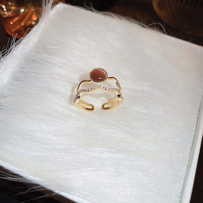 Mode coeur forme fleur noeud noeud cuivre perle placage incrustation Zircon anneau ouvert 1 pièce