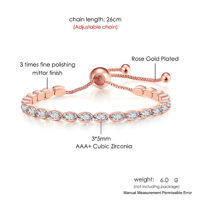 Simple Style Oval Copper Inlay Zircon Bracelets 1 Piece