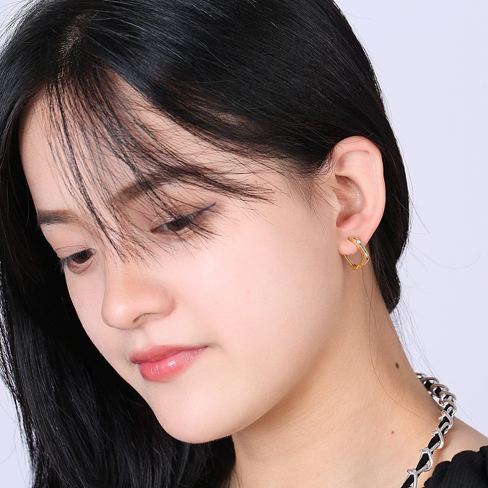 Simple Style Quadrilateral Copper Plating Rhinestones Earrings 1 Pair