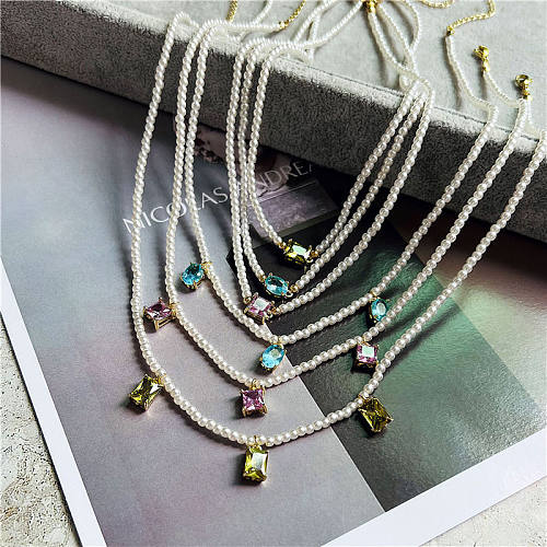 Elegante geometrische künstliche Perlen-Kupfer-Perlen-Inlay-Zirkon-Halskette