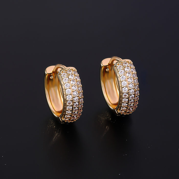 1 par de pendientes de aro chapados en oro con incrustaciones de cobre y circonita, lujosos y brillantes, redondos, estilo Hip-Hop