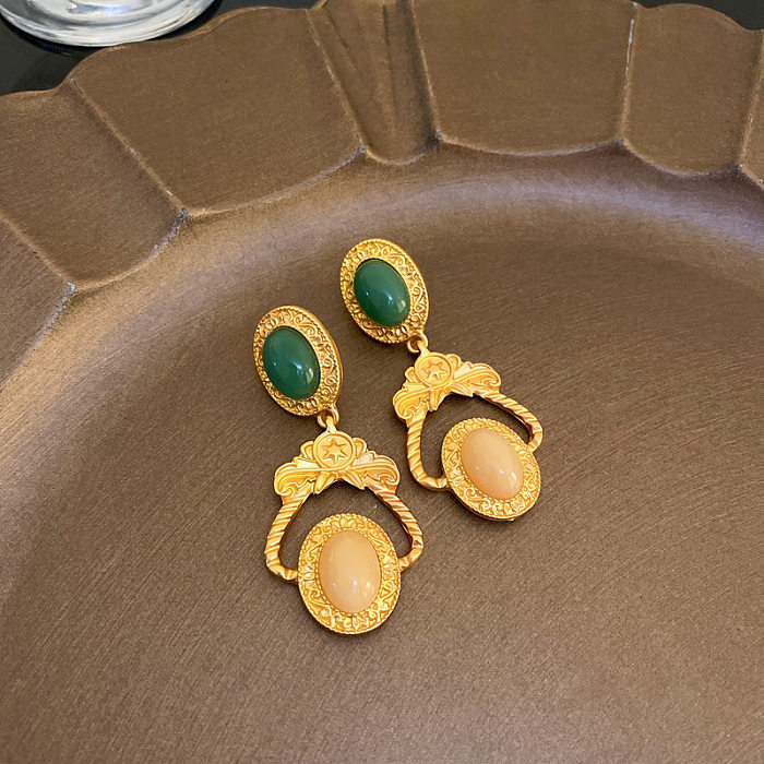 1 par de pendientes clásicos de cobre con incrustaciones de esmalte cruzado para mujer