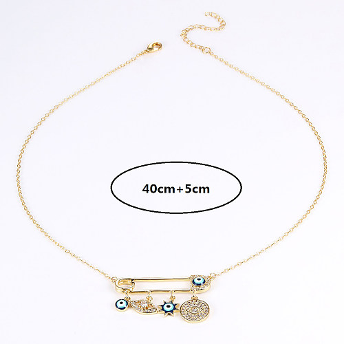 Fashion Paper Clip Hand Of Fatima Eye Copper Gold Plated Zircon Pendant Necklace 1 Piece