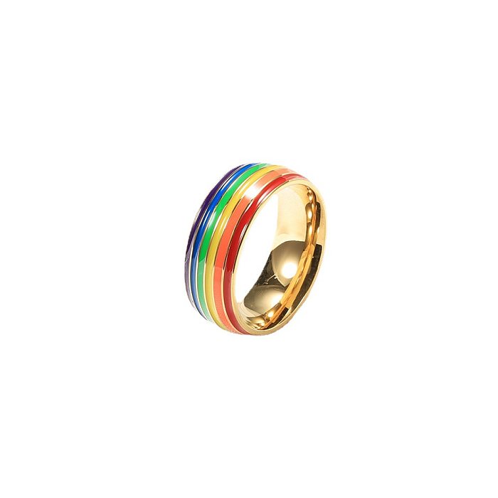 Anéis esmaltados de aço titânio arco-íris casual streetwear