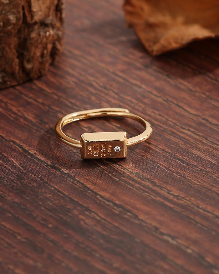 Basic Commute Rectangle Copper Plating Inlay Zircon 18K Gold Plated Open Rings
