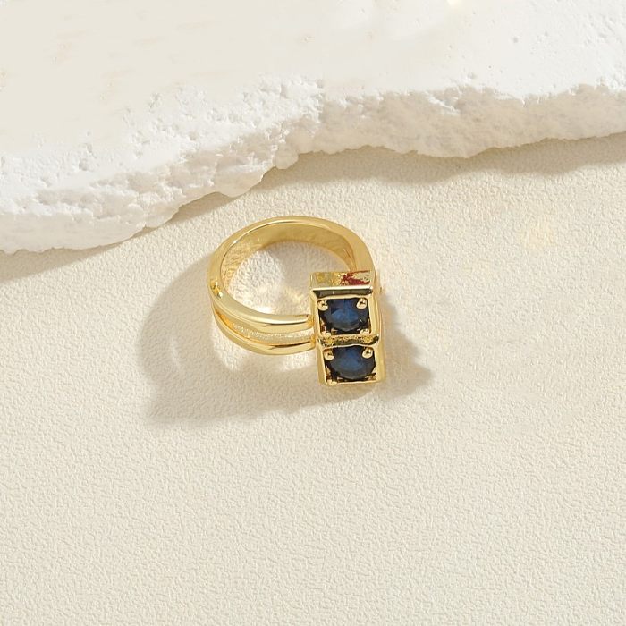 Anéis banhados a ouro elegantes do zircão 14K do embutimento do chapeamento de cobre quadrado