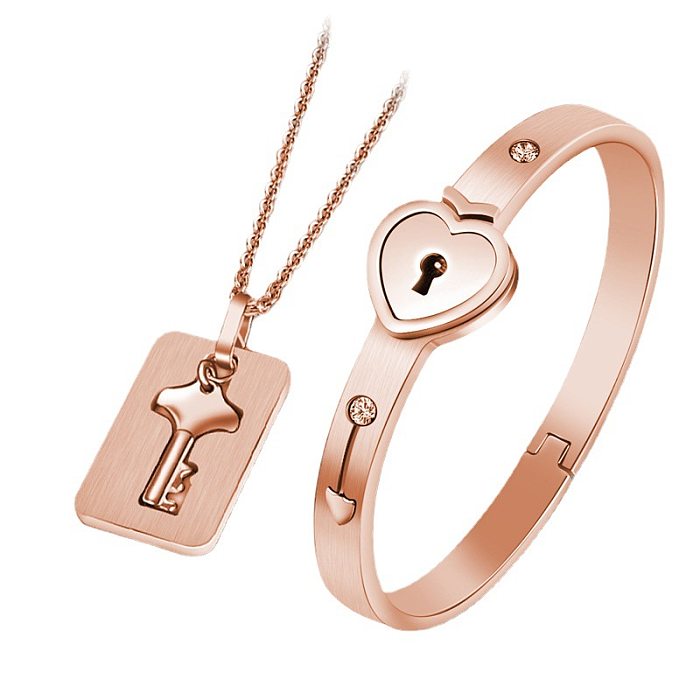 IG Style Modern Style Herzform Schlüssel Titan Stahl Inlay Strass Armbänder Halskette