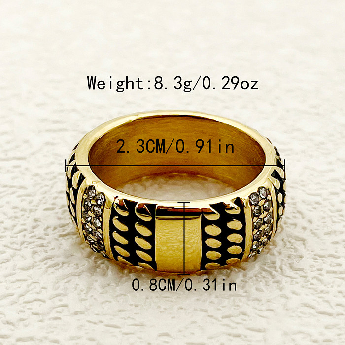 Vintage Style Punk Round Stainless Steel Metal Plating Diamond Zircon Gold Plated Rings