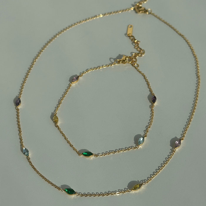 Collier de cheville plaqué or 18 carats avec incrustation de placage en acier inoxydable ovale de style simple