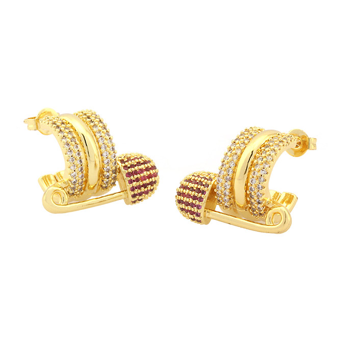1 Pair Retro Simple Style Paper Clip Plating Inlay Copper Zircon 18K Gold Plated Drop Earrings