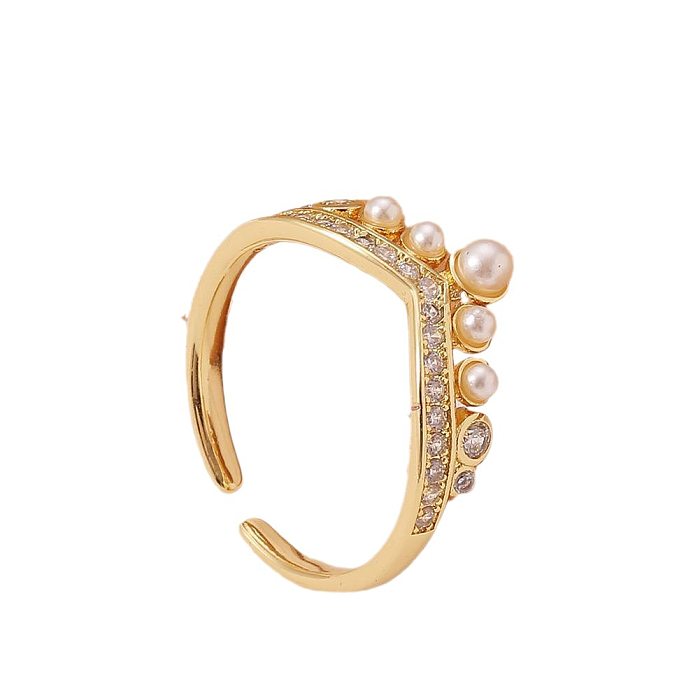 Lady Crown Copper Plating Inlay Zircon Gold Plated Open Rings