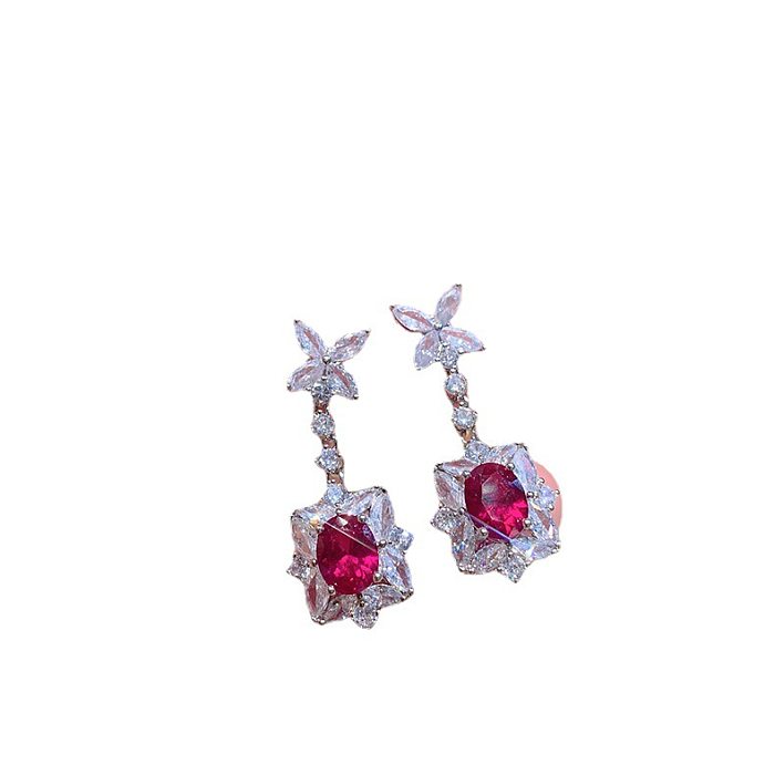 1 Pair Elegant Retro Flower Copper Plating Inlay Artificial Gemstones Drop Earrings