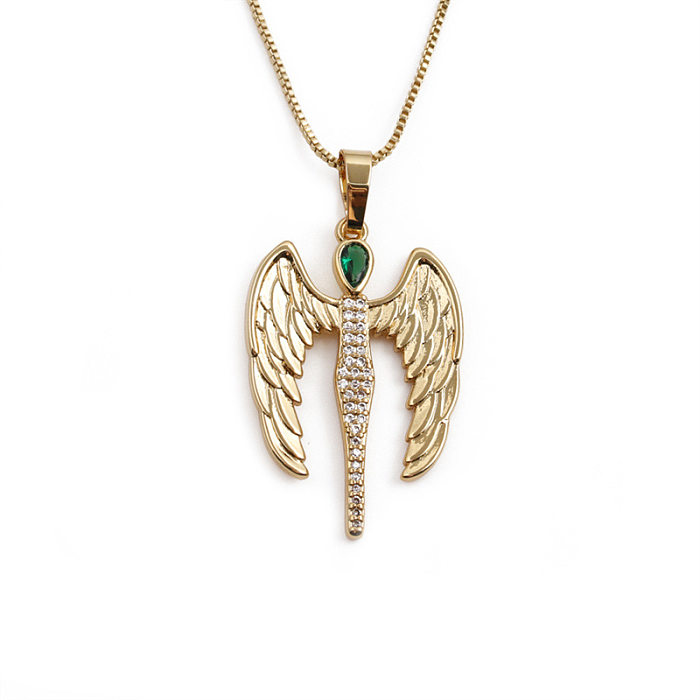 1 Piece Fashion Water Droplets Wings Copper Inlay Zircon Pendant Necklace