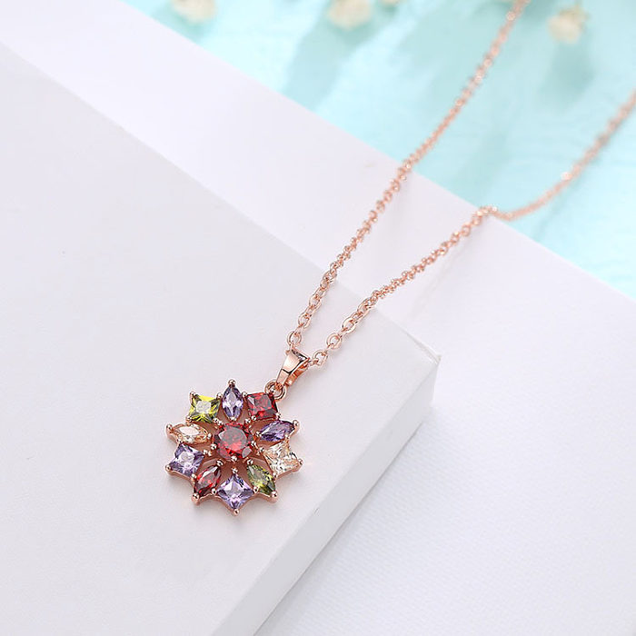 Simple Style Shiny Snowflake Copper Zircon Pendant Necklace In Bulk