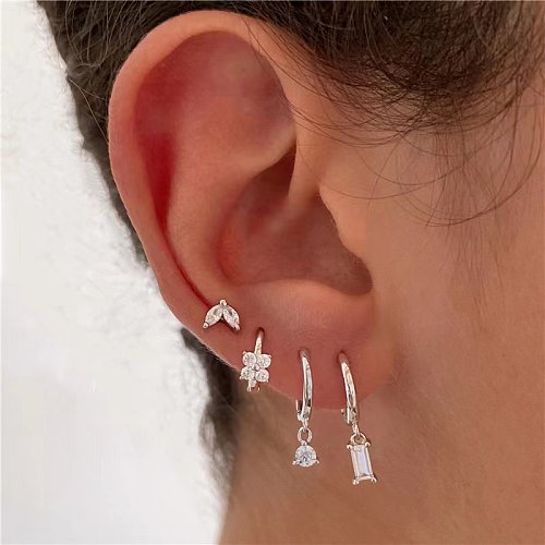 1 Set Casual Simple Style Round Square Flower Plating Inlay Brass Zircon 18K Gold Plated Earrings
