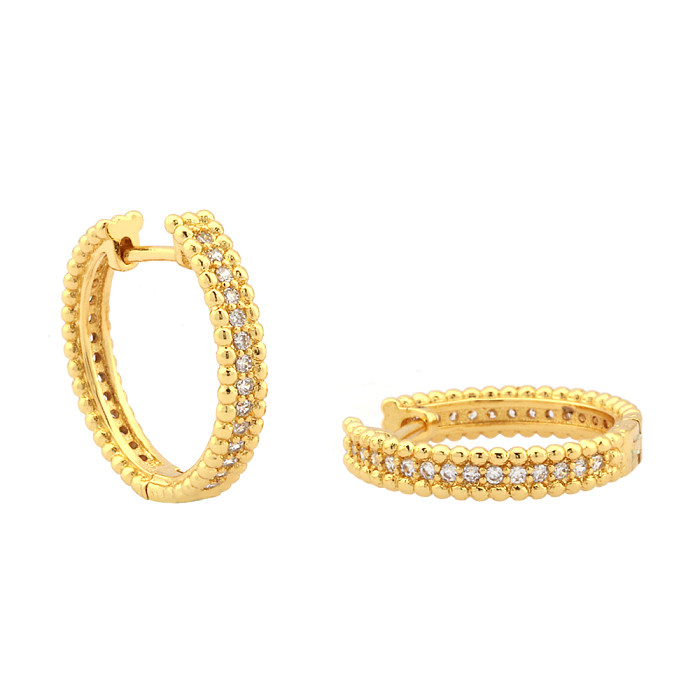 1 Pair IG Style Simple Style Round Plating Inlay Copper Zircon 18K Gold Plated Hoop Earrings