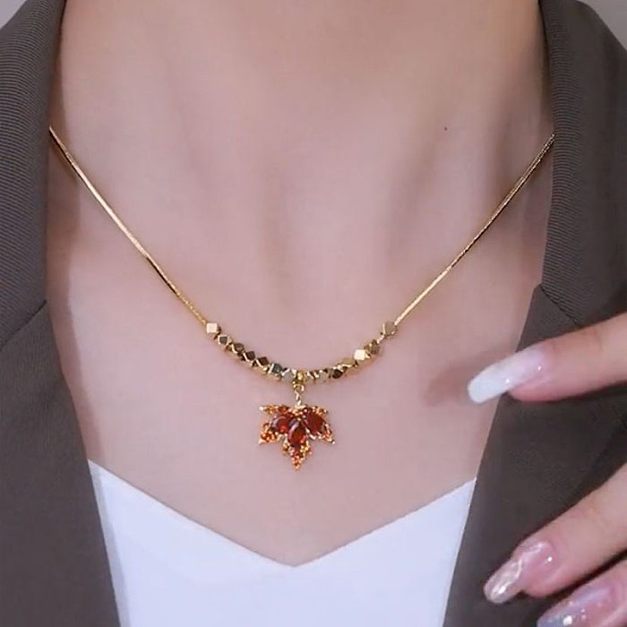 Fashion Maple Leaf Copper Plating Artificial Gemstones Earrings