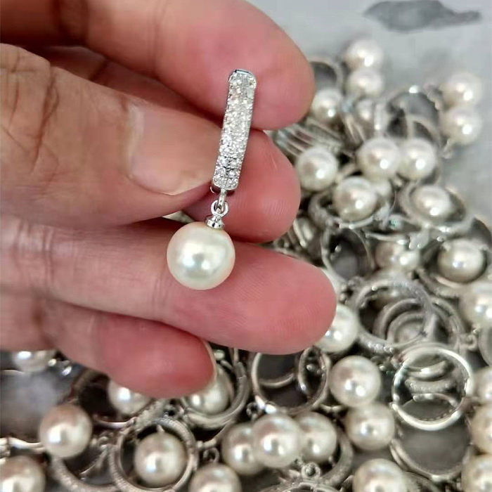 1 Pair Retro Geometric Copper Inlay Artificial Pearls Zircon Drop Earrings