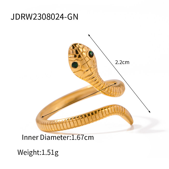 IG Style Snake Stainless Steel Plating Inlay Zircon 18K Gold Plated Open Rings