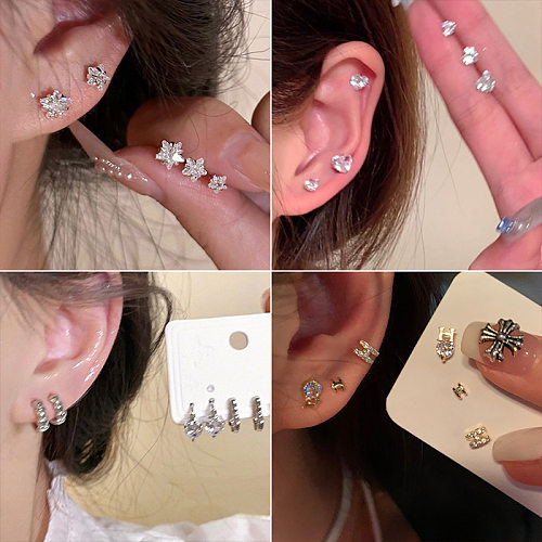 1 Set Fairy Style Elegant Sweet Pentagram Geometric Flower Plating Inlay Copper Artificial Pearls Zircon Ear Studs