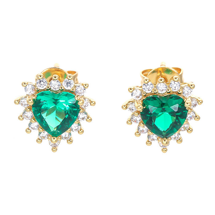 Fashion Heart Shape Copper Plating Inlay Zircon Women'S Earrings Necklace 1 Set