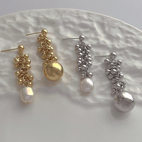 1 paire de boucles d'oreilles pendantes en cuivre plaqué couleur unie, Style Simple