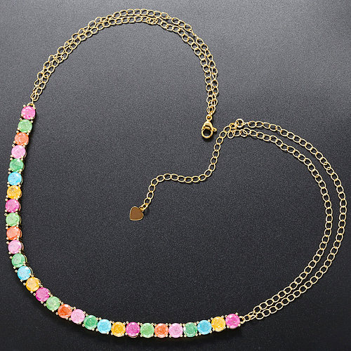 Elegant Shiny Round Multicolor Copper 18K Gold Plated Zircon Necklace In Bulk