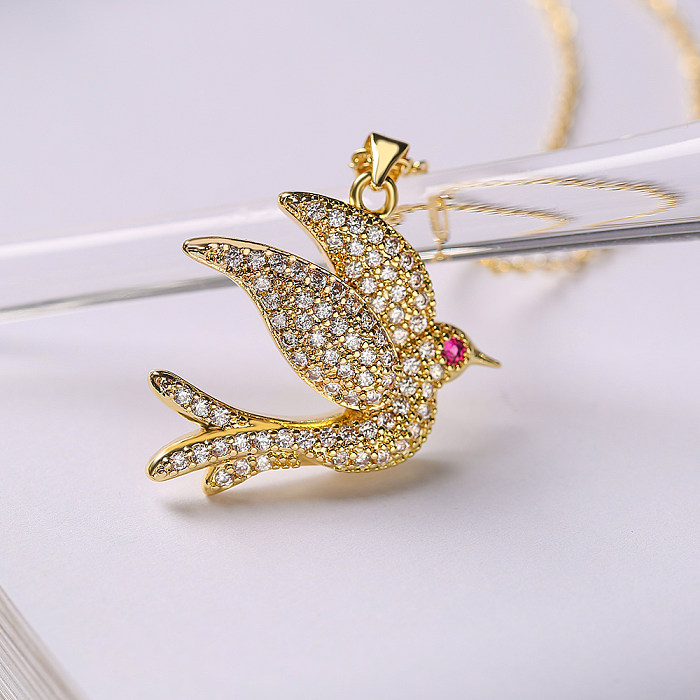 INS Style Bird Copper Plating Inlay Zircon 18K Gold Plated Pendant Necklace