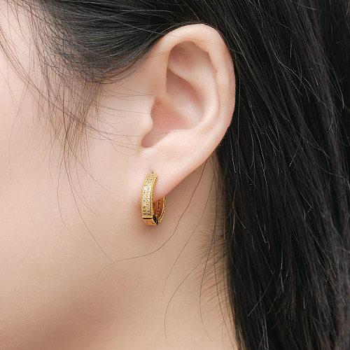 1 paire de boucles d'oreilles en cuivre et Zircon, Style IG Simple, placage de couleur unie, incrustation