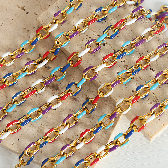 Barock-Stil, Bohemian-Stil, klassischer Stil, bunte Titanstahlbeschichtung, 18 Karat vergoldete Armbänder, Halskette