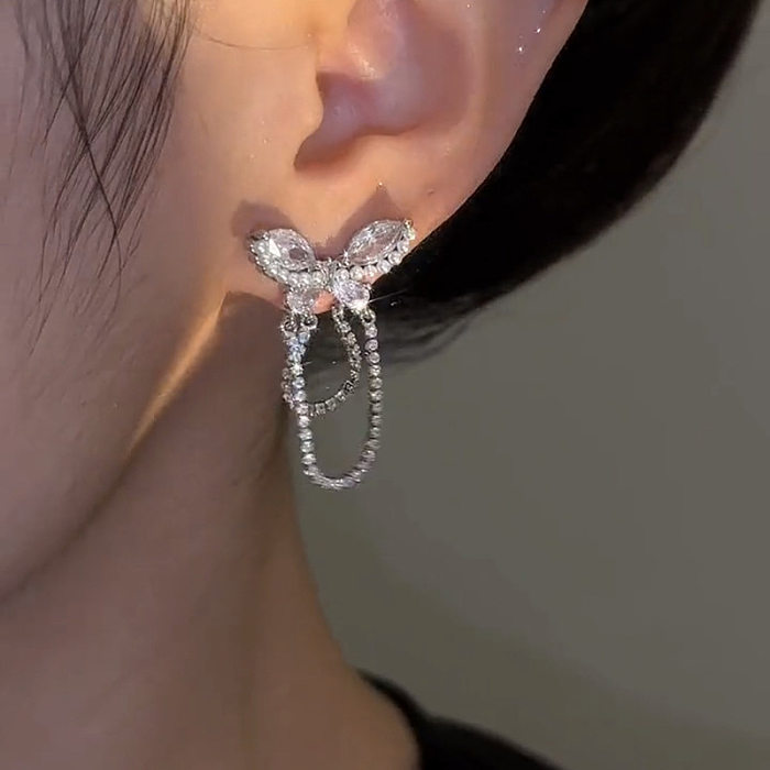 1 Pair Sweet Butterfly Inlay Copper Artificial Pearls Zircon Drop Earrings