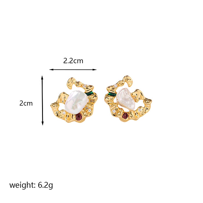 1 Pair Classic Style Flower Enamel Plating Inlay Copper Zircon 14K Gold Plated 18K Gold Plated Ear Studs