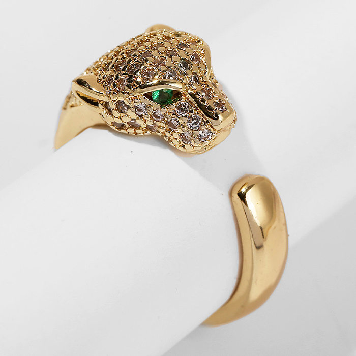 Creative Fashion Copper Inlaid Zirconium Leopard Open Ring