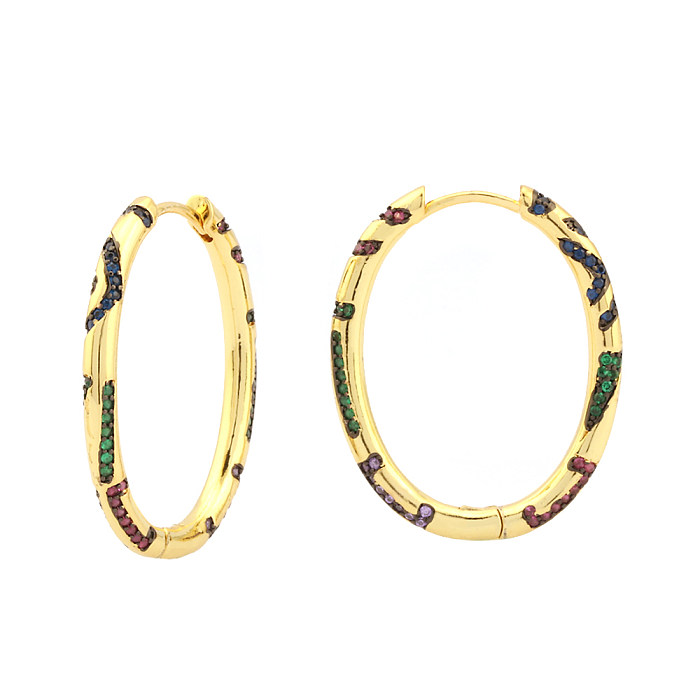 1 Pair Luxurious Shiny Circle Plating Inlay Copper Zircon 18K Gold Plated Hoop Earrings