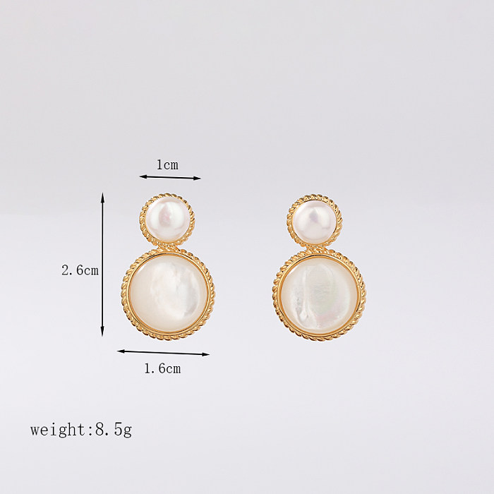 Commute Ovale Cuivre Incrustation Perle D'eau Douce Coquille Plaqué Or 18 Carats Boucles D'oreilles Collier