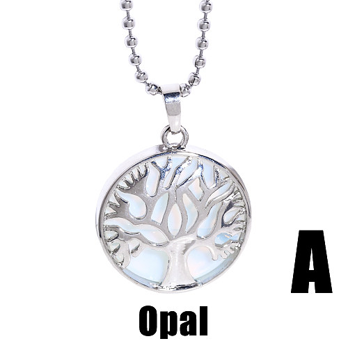 1 Piece Retro Sun Tree Dragon Copper Plating Inlay Opal Stone Pendant Necklace