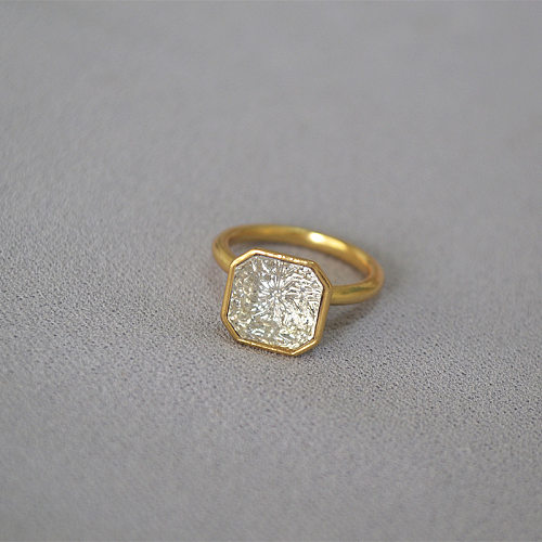 Retro Square Copper Plating Inlay Artificial Gemstones Gold Plated Rings