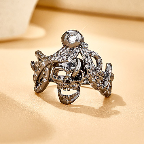 Gothic Hip-Hop Funny Skull Copper Hollow Out Inlay Zircon Rings