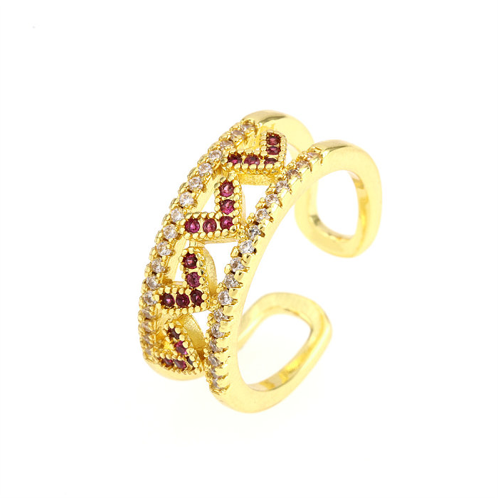 INS Style Heart Shape Copper Plating Inlay Zircon Gold Plated Open Ring