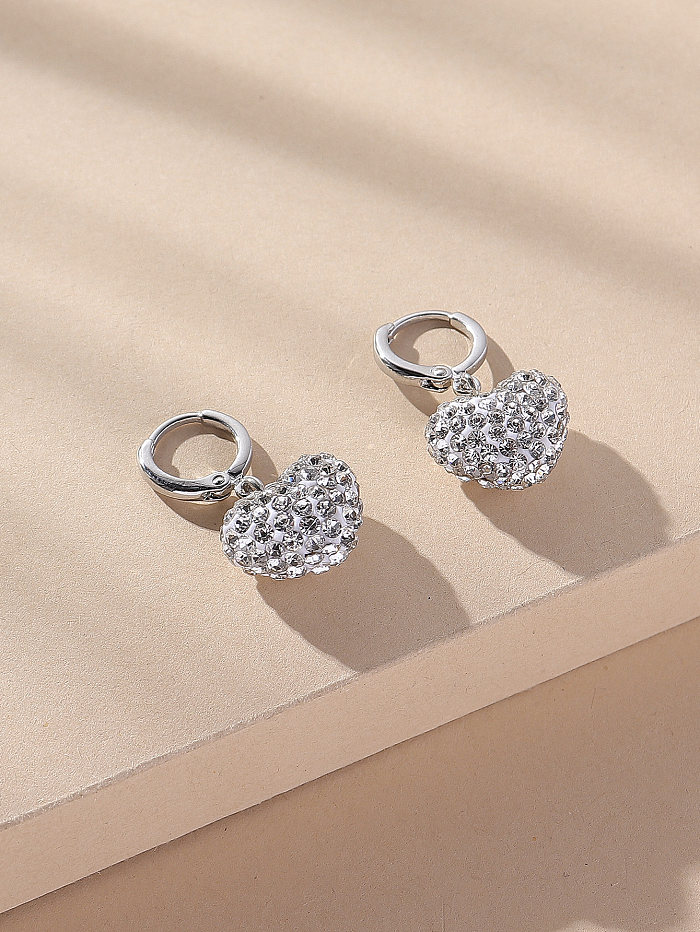 Fashion Heart Shape Copper Inlay Rhinestones Drop Earrings 1 Pair