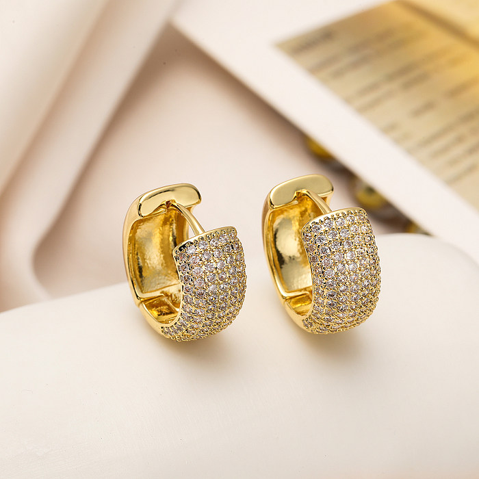 1 Pair Simple Style Commute Geometric Plating Inlay Copper Zircon 18K Gold Plated Ear Studs